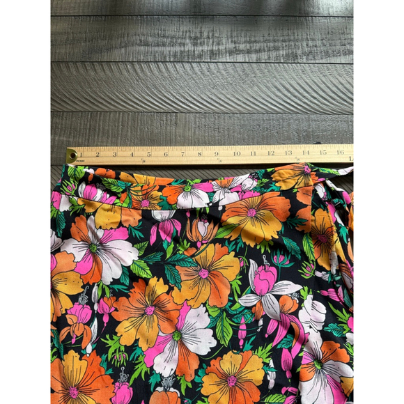 Topshop US 8 Floral Wrap Midi Skirt Black Multicolor Ruffle Hem NWOT - Picture 5 of 5